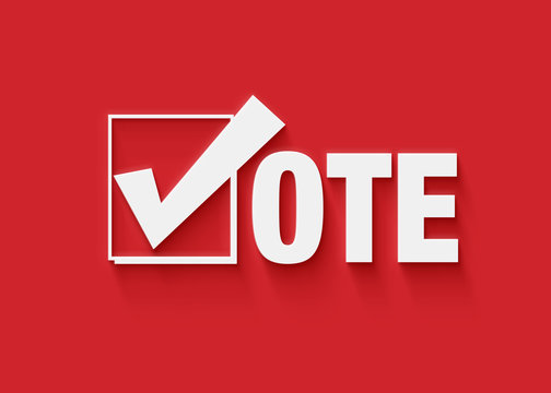 vote in white letters with a checkbox checked, red background 3d