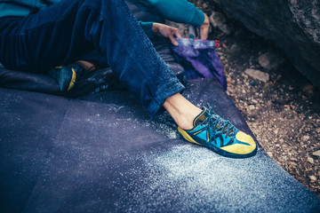 Leg in climbing shoe photo. © Александра Голубцова
