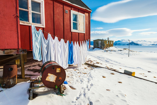 Laundry hanging in front of house