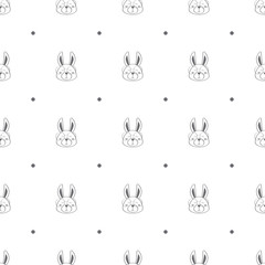 Seamless pattern with cute bunny and polka dot in the white backdrop