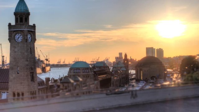 Time lapse of Hamburg harbor at sunrise