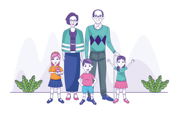 Fototapeta premium grand parents couple with kids family characters