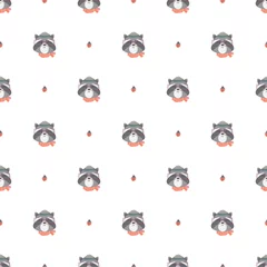 Fotobehang Seamless Pattern with cute racoon concept in the white backdrop © Maryam Hamila