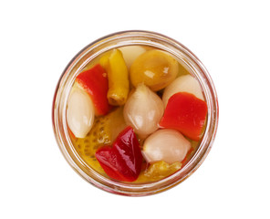 Fermented vegetables in jars. Vegetarian food concept