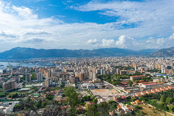 Palermo city and coastline, view from mountain. Italy, Sicily