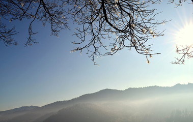 Nebelschwaden &uuml;ber Bergpanorama bei Freiburg