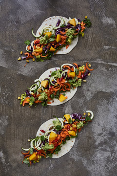 Vegetables on tortilla wraps