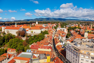 Fototapeta na wymiar Aerial view of Zagreb Upper Town, the old historic city center.
