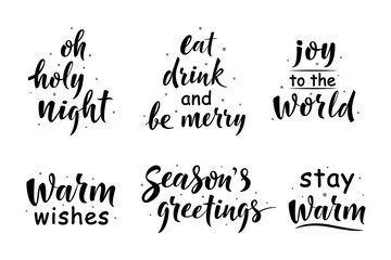 Set of Christmas decorations, Hand drawn simple lettering greeting sign. For card, t-shirt or mug print, poster, banner, sticker, decor. Photo overlay Winter Holidays vector. Season's greeting