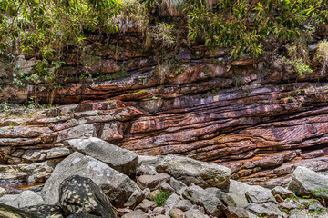 Fototapeta premium Rock layers in natural wall of mountain in Brazil