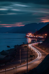 red sea Eilat seashore vehicle light trails at night long exposure landscape wallpaper 	