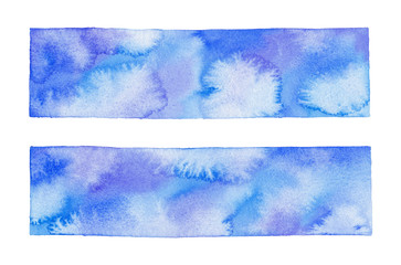 Blue and purple splashy flowing hand-painted textured watercolor banners
