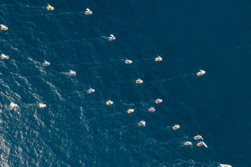 Aerial view of sailing boat competition near Mali Losinj island, Croatia.