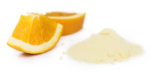 Orange fruit Powder isolated on white background