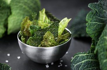Some fresh made  Savoy Chips on a vintage slate slab (selective focus)