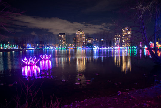 A view of Coquitlam&rsquo;s Christmas Lights at Lafarge lake. BC Canada