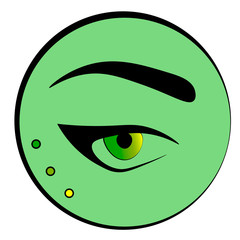 Female yellow green eye with black arrows and an eyebrow on green background