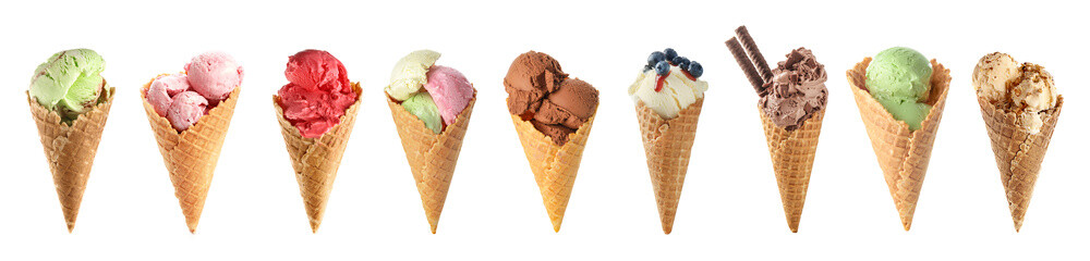 Set of tasty ice-cream on white background