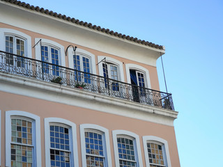 Fototapeta premium View of the colonial colorful houses in Pelourinho historic center of Salvador, Bahia, Brazil.