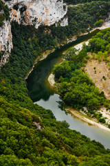 Fototapeta na wymiar View over the ardeche river in the provence in France