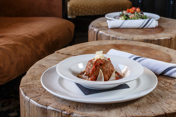 giant meatball appetizer with parmigiano