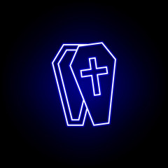 coffin, death outline blue neon icon. detailed set of death illustrations icons. can be used for web, logo, mobile app, UI, UX