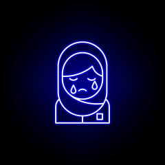 moslem, death, crying outline blue neon icon. detailed set of death illustrations icons. can be used for web, logo, mobile app, UI, UX