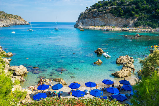 Beautiful turquoise water at Anthony Quinn Bay Rhodes Island Rodos Greece Europe
