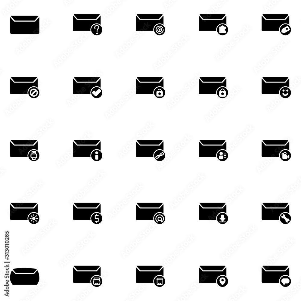 Poster message icon set design solid style part 1