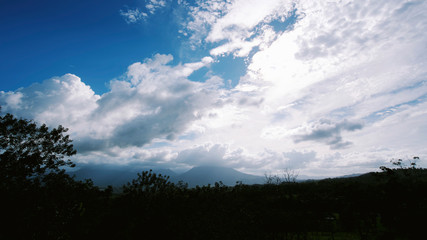 Arenal Volcano With Clouds Blue Sky Sunset