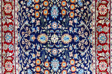 Silk carpet rug pattern. Traditional Ottoman and Turkish silk carpet texture. Turkish Ottoman oriental folk carpet design