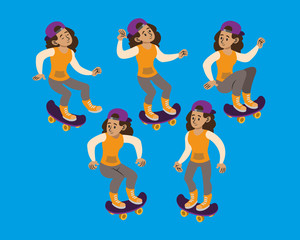 set of skater woman vectors