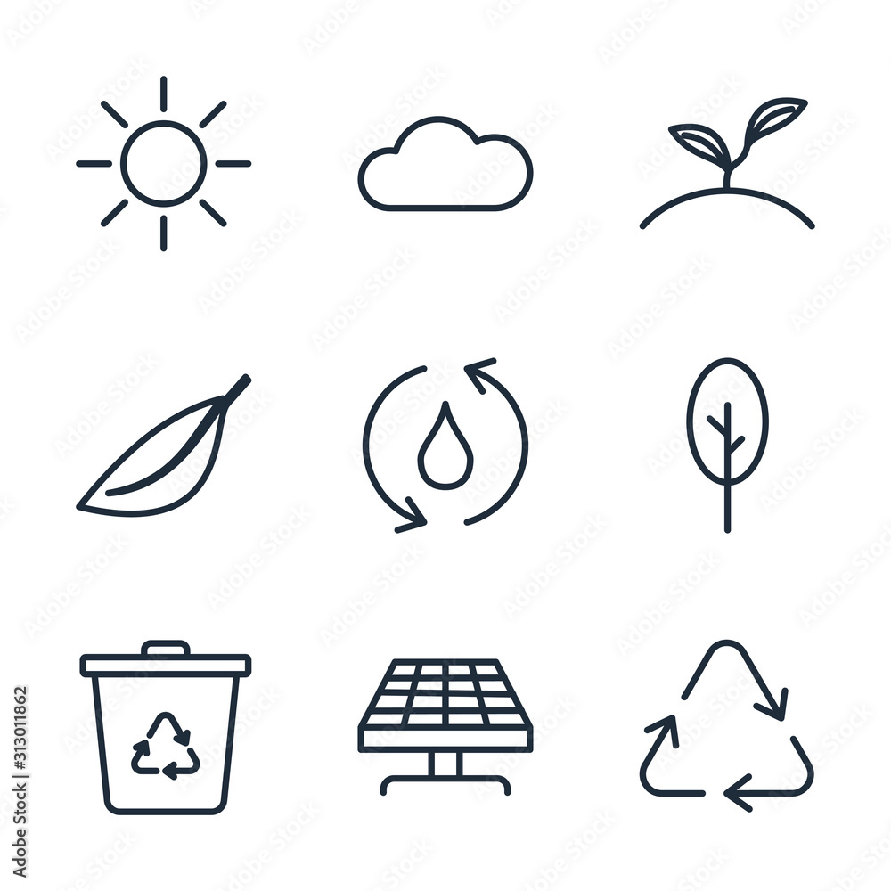 Poster set ecology icon template color editable. ecology pack symbol vector sign isolated on white backgrou