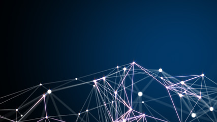 Technology network and communication with line and dot moving with transfer information data line and dot on blue background. Network background science concept.