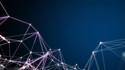 Technology network and communication with line and dot moving with transfer information data line and dot on blue background. Network background science concept.