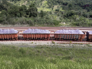 Fototapeta na wymiar ore-loaded iron train taken from Itabira Minas Gerais Brazil