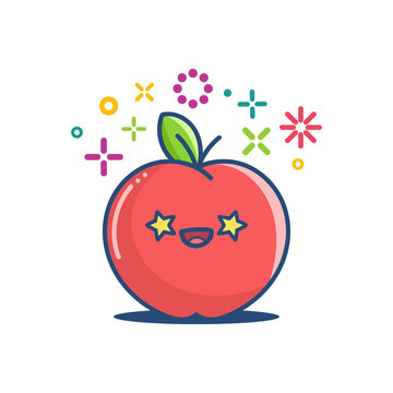 kawaii smiling apple emoticon cartoon illustration