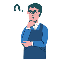 エプロンをつけた　男性　主夫　疑問