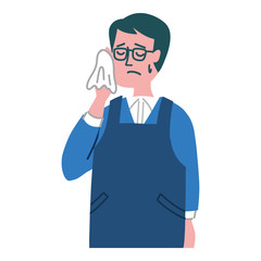 エプロンをつけた　男性　主夫　焦る