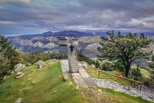 Fito viewing point in Sierra del Sueve limestone massif in Cantabrian mountain range, Spain