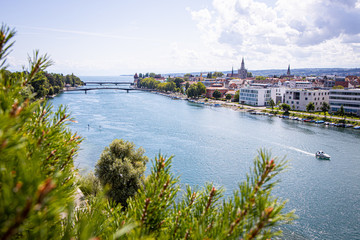 Konstanz Bodensee See Brücke Natur Aussicht Seeblick blau Wesser