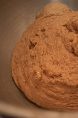 Dough ready to be formed into a loaf of whole wheat bread.
