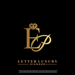 Initial Letter Luxury EP with diamond. Diamond Icon in Flat Style Logo.