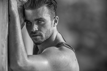 Handsome and fit Caucasian male on the beach