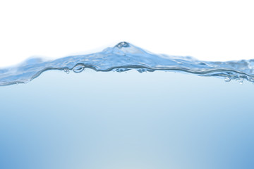 Water splash. Aqua flowing in waves and creating bubbles. Drops on the water surface feel fresh and clean. isolated on white background.