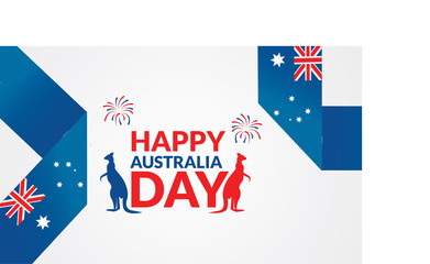 Obraz na płótnie Canvas 26 January Happy Australia Day With Flag and kangaroo ,white background illustration Vector 