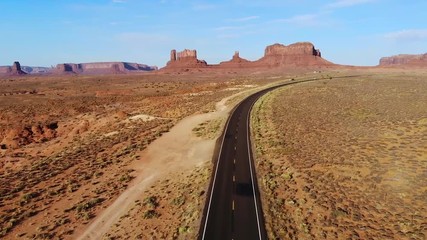 Aerial view of Highway 163 leading to Monument Valley, Arizona, USA