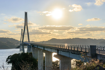 Obraz premium 鷹島肥前大橋と夕焼け 佐賀県唐津市 Takashimahizen bridge and Sunset Saga Karatsu city