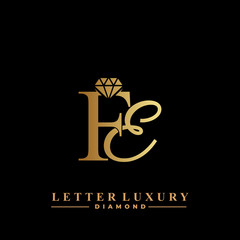 Initial Letter Luxury FE with diamond. Diamond Icon in Flat Style Logo.