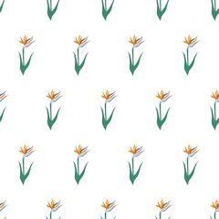 Fototapeta na wymiar The vector seamless pattern. Cute bird of paradise flower pattern. Vector for wallpaper, child apron, fabric, textile pattern. Endless print. Background illustration vector.